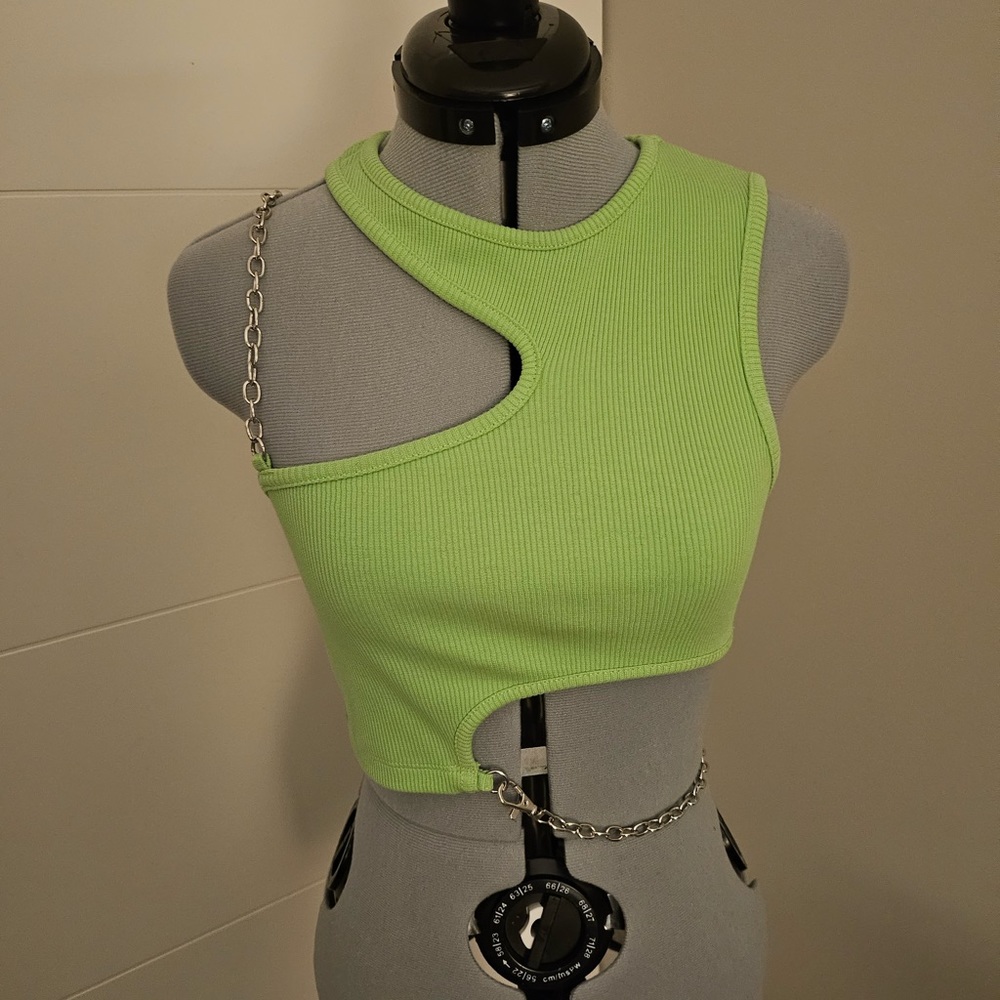ragged priest green cut out chain top, size uk 8